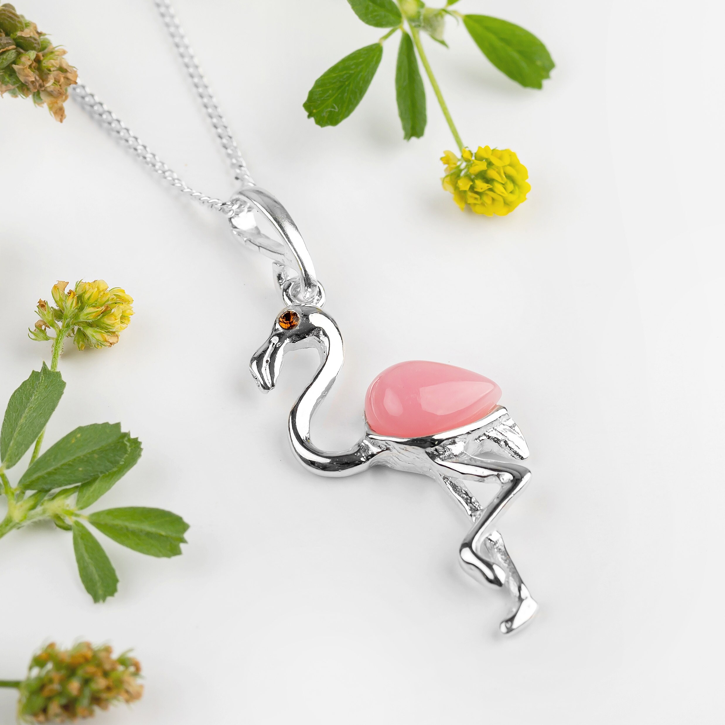 Sterling Silver Flamingo Necklace Pink Flamingo Necklace