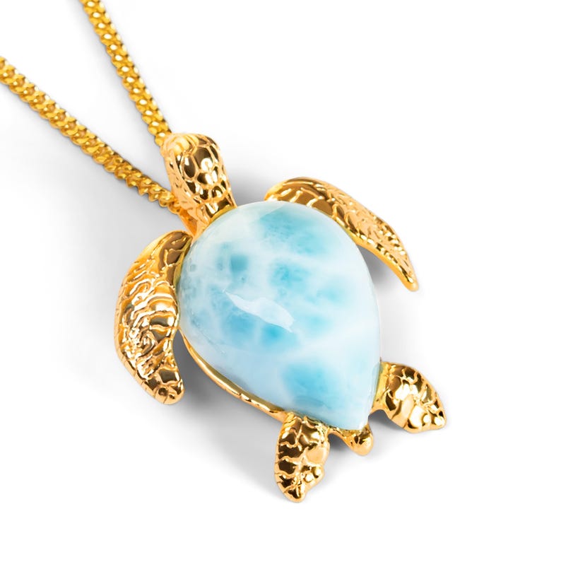 Larimar zeeschildpadketting: sterlingzilveren oceaansieraden 24ct Gold Plate