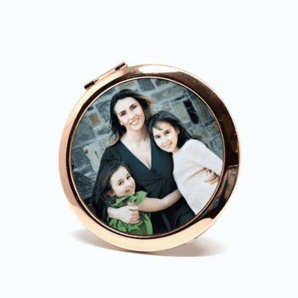 Photo Handbag Mirror - Personalised Gift for Mother's day, Photo and text Custom Rose Gold Compact Mirror