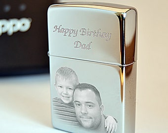 Genuine Zippo Lighter - Photo & Text Engraved Personalised | Father's Day Gift | Best Man Gift | Father Of Groom | Gift For Dad