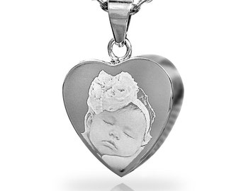 Memorial Ashes Pendant Necklace, Photo Engraved Memorial Heart Cremation Jewelry, Stainless Steel Bereavement Gift