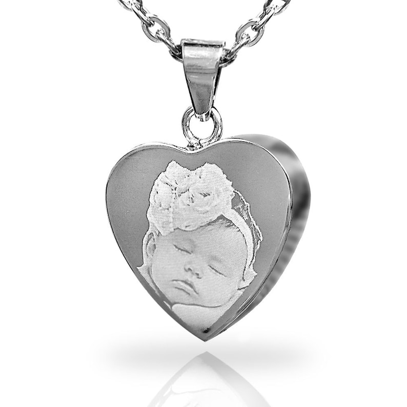 Memorial Ashes Pendant Necklace Photo Engraved Memorial Heart Etsy