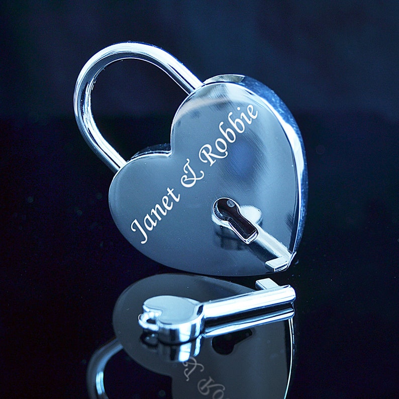 Text Engraved Silver Padlock With Key Romantic Valentine's Etsy