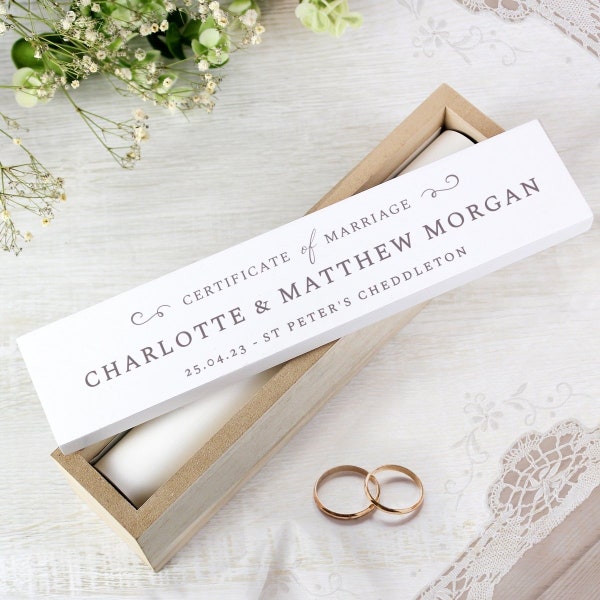 Personalised Wedding Wooden Certificate Holder - A Unique Keepsake to Safeguard Your Marriage Certificate, Custom Engraved with Names & Date
