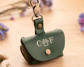 Hochzeitshunde Ring Beutel, Leder, Personalisiert (Gravur, Drehverschluss)