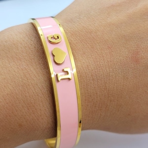 Personalised Initial Letter Bangle, Gold Plated Cuff, Couples Bracelet, Matching Gift, Adjustable Women's Jewelry, 14k Gold Finish