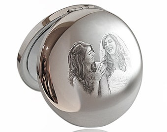 Photo Engraved Compact Mirror, Personalised Keepsake, Bridesmaid Gift