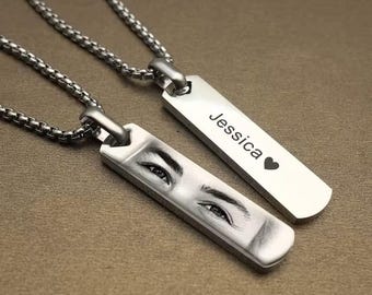 Personalized Eye Photo Engraved Necklace, Stainless Steel Pendant