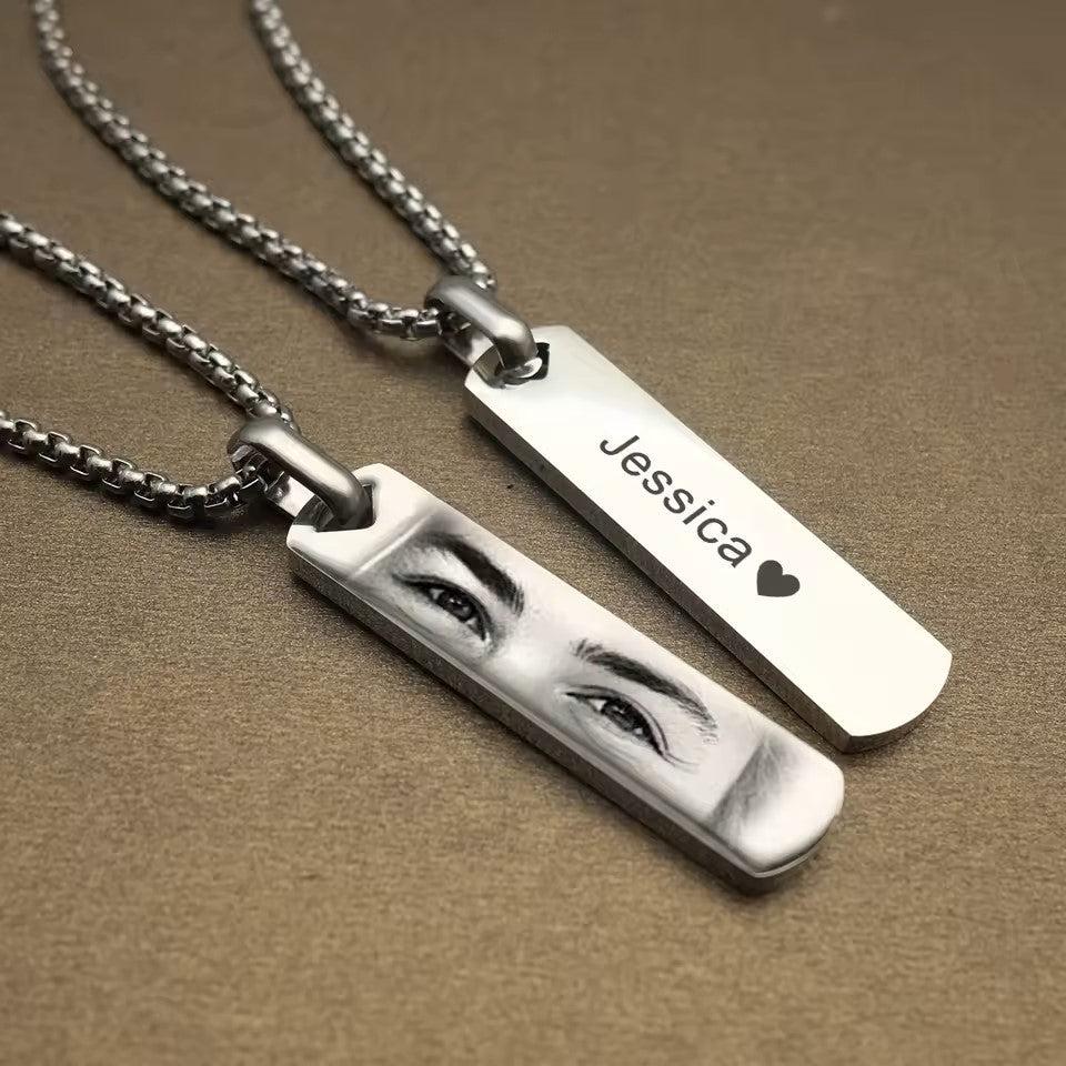 Personalized Eye Photo Engraved Necklace, Stainless Steel Pendant