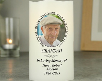 Personalised Light In Our Hearts Memorial LED Candle - Custom Remembrance Candle with Photo - Sympathy Gift - In Loving Memory