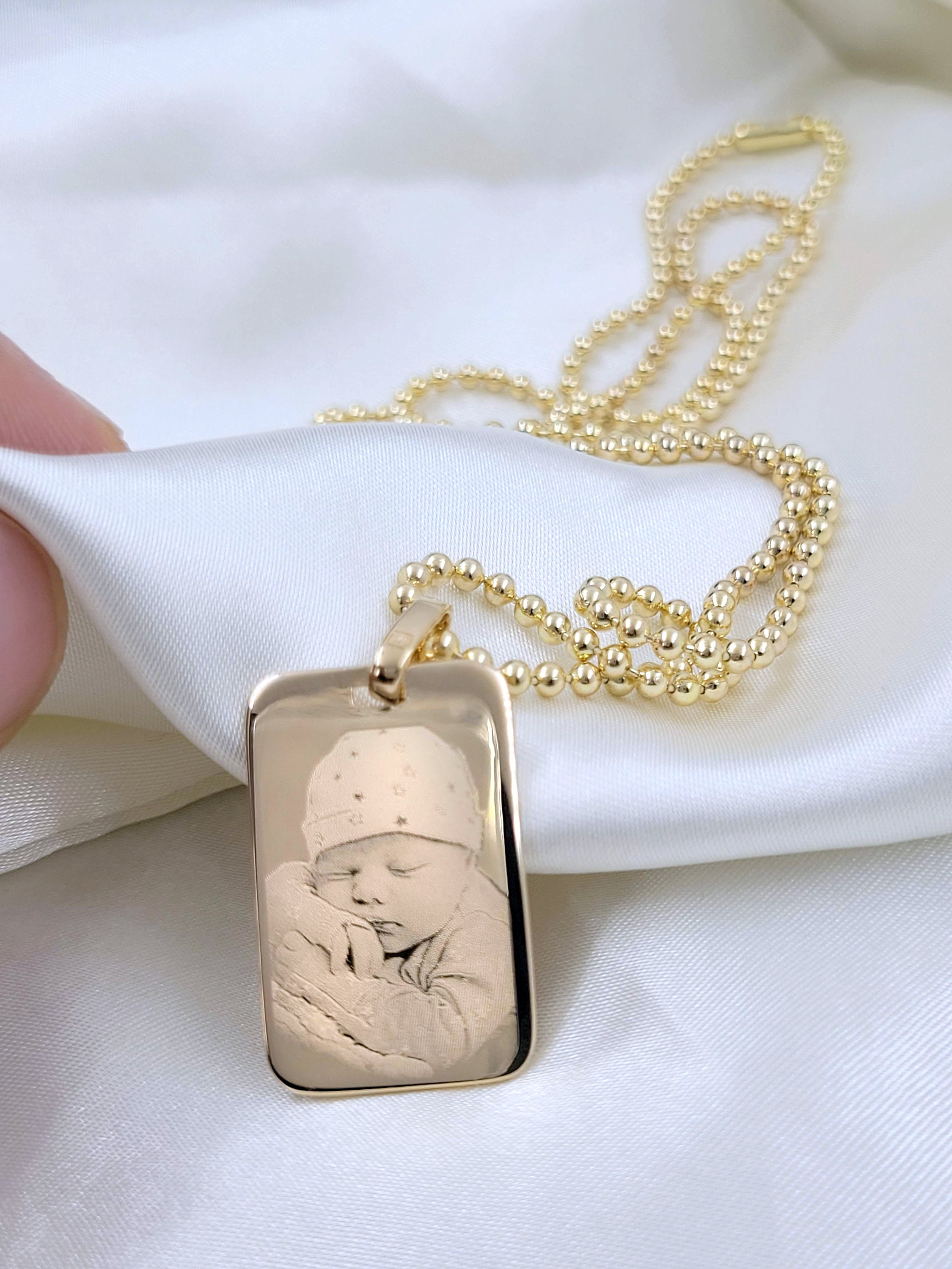 Personalized Gold Dog Tag Pendant - Classic Large Tag Pendant Sterling Silver / Old English