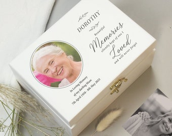 Personalised Memorial Photo Keepsake Box: White Wooden Memory Box