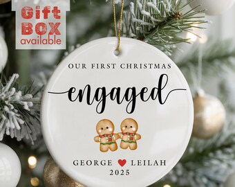 Engagement First Christmas Ornament - Personalised Ceramic Keepsake - Engaged Gift 2025