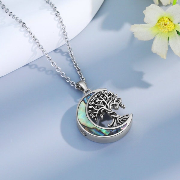 Ashes Necklace, Moon and Family Tree Memorial Jewellery Cremation Necklace