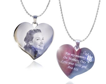 Heart Pendant Necklace - for Ladies Mother's day Daughter,  Christmas Valentine's Day Stainless Steel Engraved Photo & Text