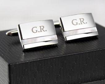 Pearl Cufflinks | Personalised Initials Groom Gift | Engraved Best Man Cuff Links | Initial Letter Pearl & Steel Cufflinks | Groomsmen Gift