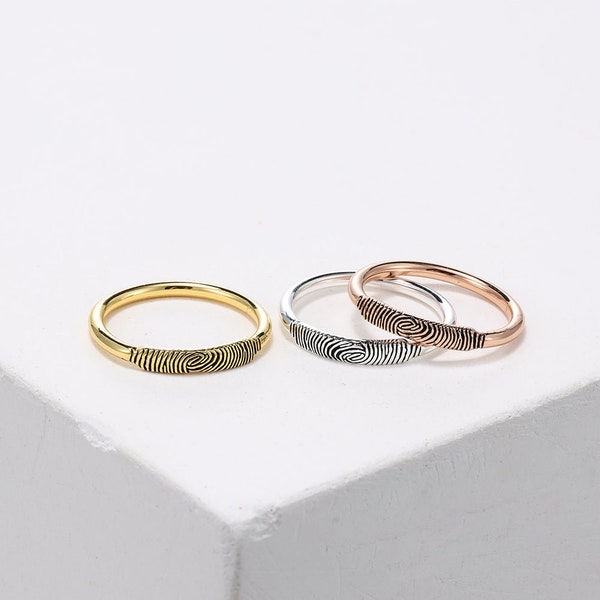 Fingerprint Ring Band | Personalised Memorial Ring  | Fingerprint ring | Sterling Silver Ring