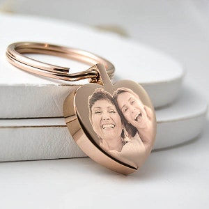 Porte-clés coeur en or rose, porte-clés coeur doré, cadeau fille, porte-clés personnalisé photo et texte, cadeau d'anniversaire, acier inoxydable massif