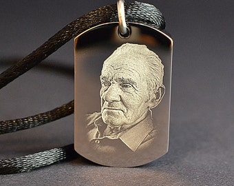 Photo Engraved Dog Tag Necklace: Stainless Steel Cremation Urn Pendant