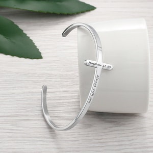 Cross Bangle Bracelet, Personalised Stainless Steel Open Bangle Bracelet