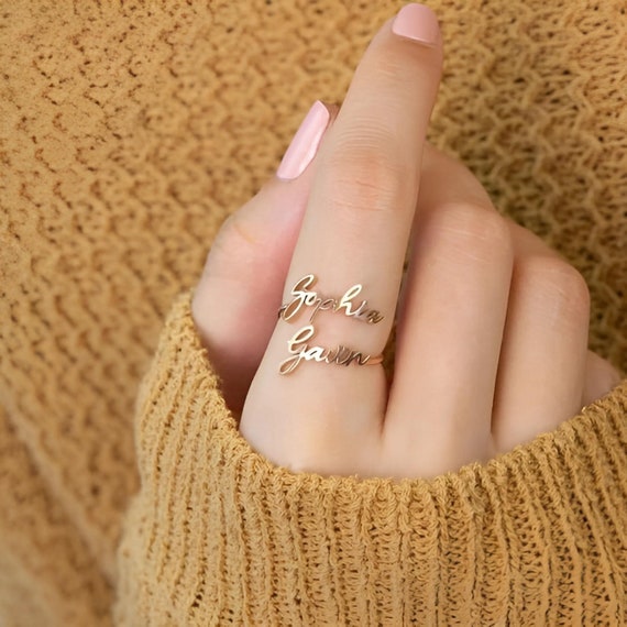 Custom Name Ring Cutout Name Open Ring Double Name Ring Ladies Name Ring Etsy Sweden