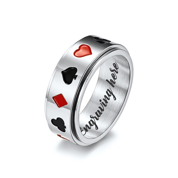 Personalised Poker Themed Stainless Steel Ring, Fidget ring, Anxiety ring, - Perfect for Card Sharks and Casino Lovers