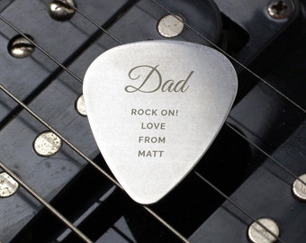 Custom Engraved Silver Plectrum - Personalised Big Name Design - Ideal Father's Day Gift for Men - Any text engraved for free