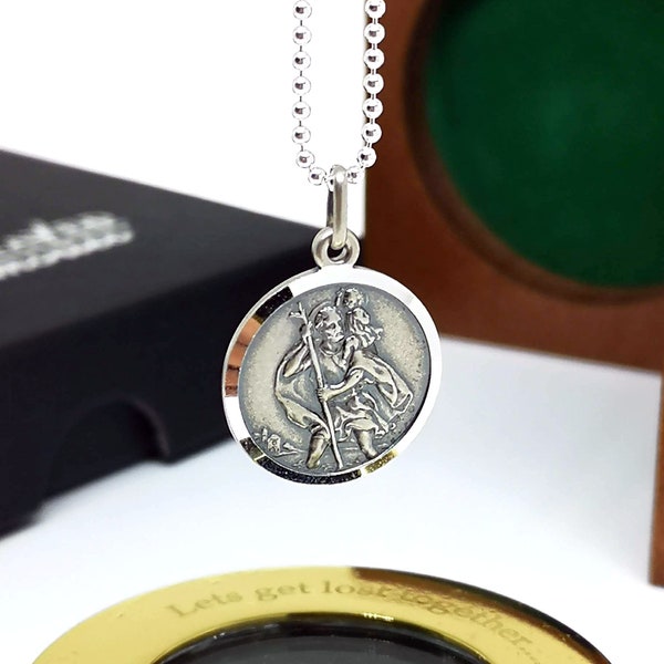 Pendentif Saint Christophe - Collier personnalisé en argent sterling, cadeau de voyage sûr, cadeau d'adieu, bijoux de protection