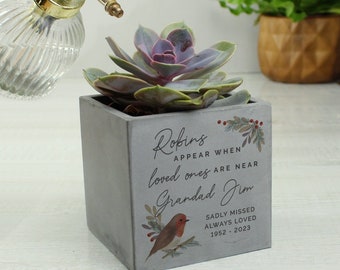 Custom Robin Memorial Concrete Plant Pot - Lovingly Crafted Remembrance for Your Beloved, Personalised with Care