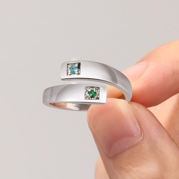 Personalisierter offener Geburtssteinring, gravierter Ring mit Steinen, Geburtstagsgeschenk, Geschenk zum Muttertag. Damenring