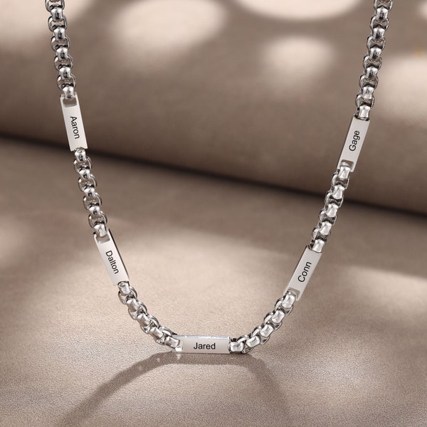 Personalised Stainless Steel Rolo Necklace Chain With Engraved Name Links - Father's day Gift