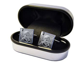 Photo Engraved Cufflinks in Personalised Chrome Case | Father's Day Gift | Best Man Gift | Father Of Groom | Gift For Dad | Groom Cuff Links