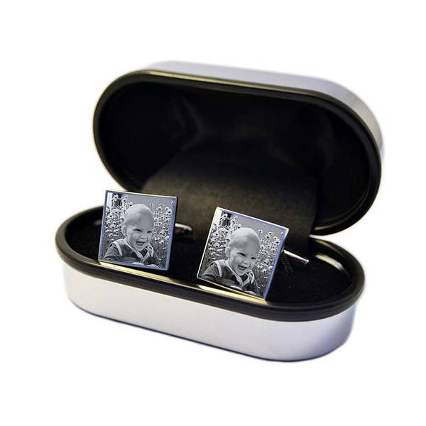 Photo Engraved Cufflinks in Personalised Chrome Case | Father's Day Gift | Best Man Gift | Father Of Groom | Gift For Dad | Groom Cuff Links