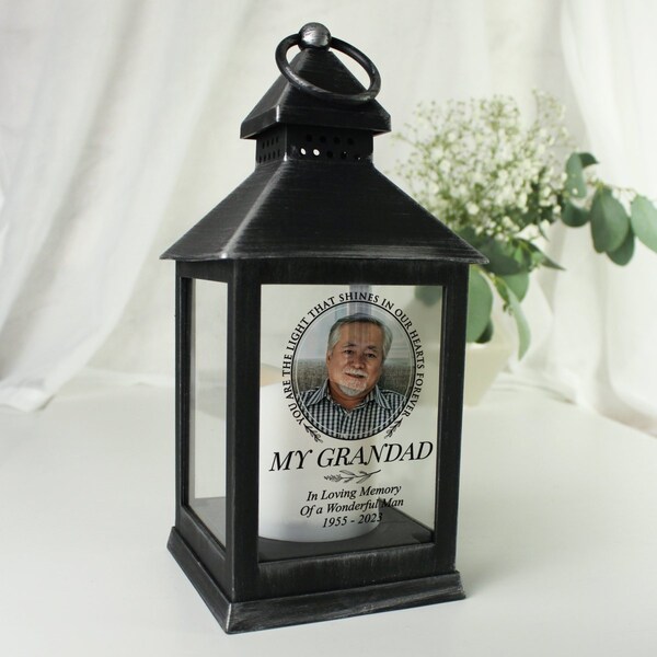 Cherish Their Memory with a Personalised Light In Our Hearts Photo Memorial Black Lantern - Perfect Tribute for Loved Ones (Customizable)