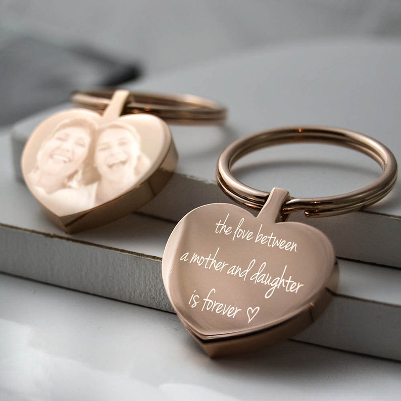 Rose gold Heart Key chain, Gold Heart Keyring, Daughter Gift, photo and text personalised Keyring, Birthday Gift, solid Stainless Steel image 3