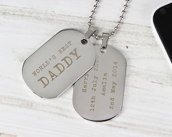 Double Dog Tag with ball Necklace, Prsonalised message Steel Men's Pendants, Father's day Gift, Dog Tag Necklace