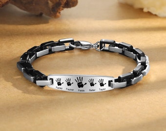 Zweifarbiges Edelstahl-Kettenarmband - Personalisierte Handabdrücke und Namen - Geschenk zum Vatertag