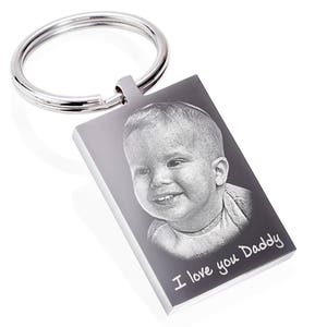 Rectangle Key Chain photo and text engraved, Personalised Keyring solid Stainless Steel, Parents Gift, Father's Day gift, Mother's day Gift