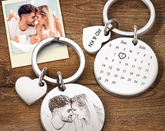 Porte-clés photo spécial date, rond spécial date photo en acier inoxydable, porte-clés breloques personnalisées, cadeau d'anniversaire, cadeau de la Saint-Valentin