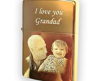 Briquet Zippo en laiton véritable Photo et texte gravés Cadeau de fête des pères | Meilleur cadeau homme | Père du marié | Cadeau pour papa