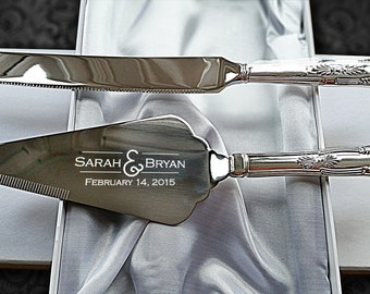 Cake Knife & Slice Server Set, High quality, Mirror polished, Engraved with names, date, message or logo Wedding day gift, Anniversary Gift