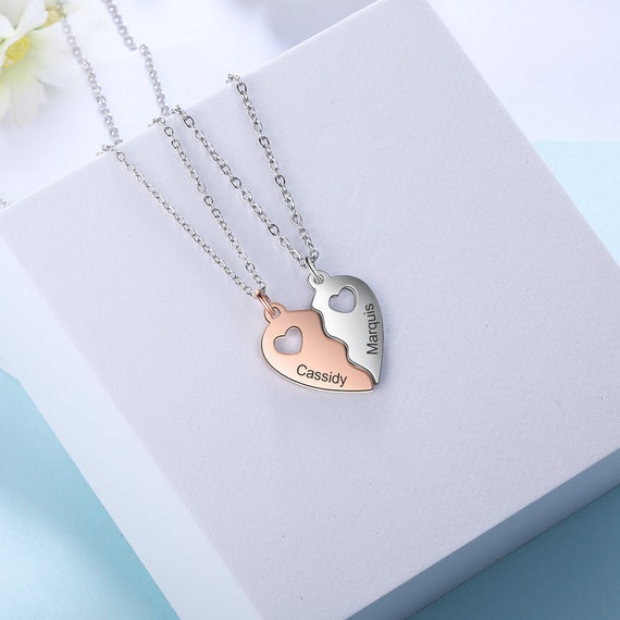 Joining Heart Necklace Set Personalised Stainless Steel Two Toned