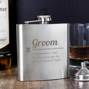 Custom Engraved Groom Hip Flask - Personalised Wedding Groomsmen Gift - Elegant and Timeless Keepsake for Men