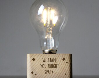 Personalised Stars LED Bulb Table Lamp - Beech Wood Base