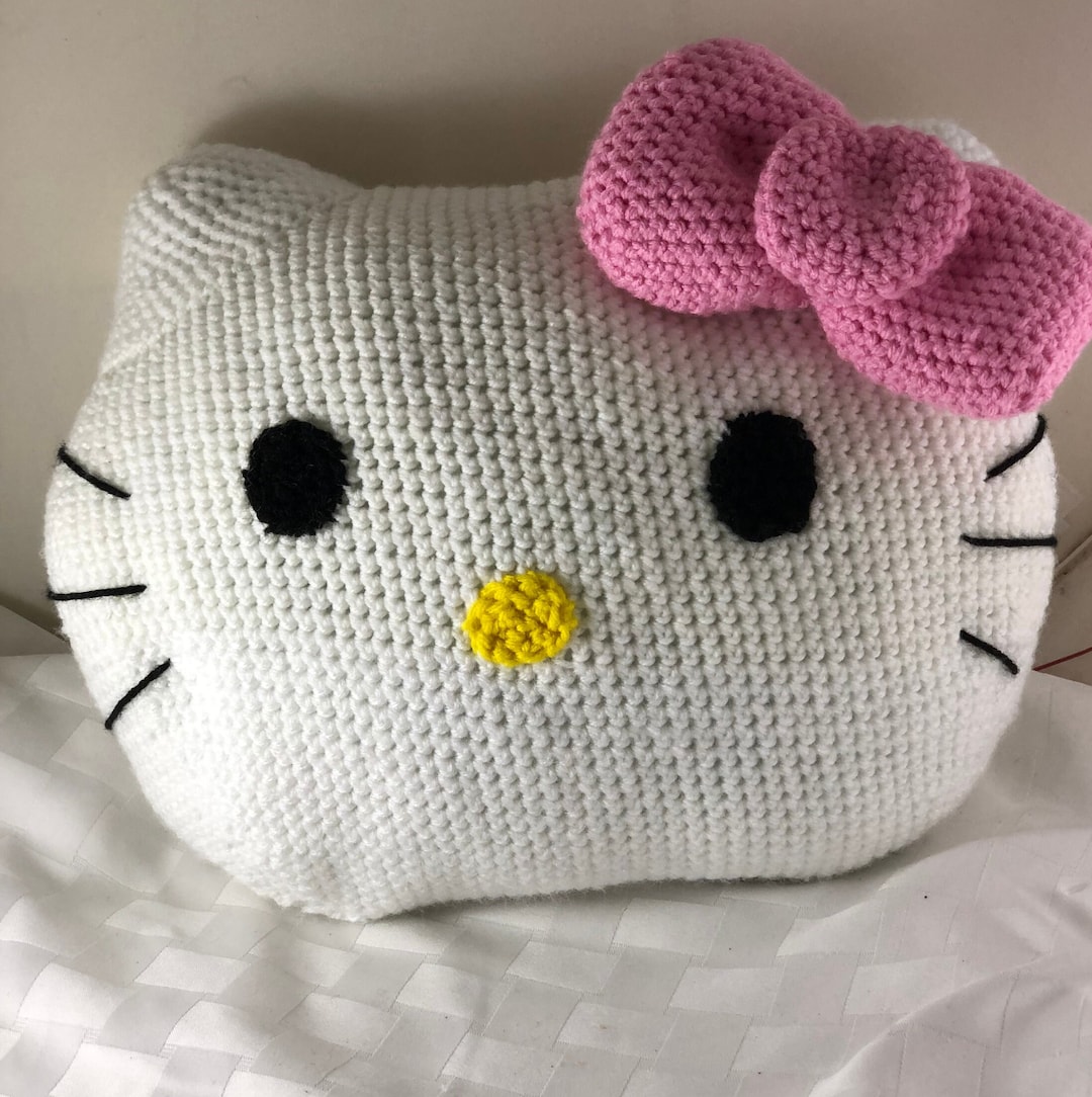 Hello Kitty Face Pillow, Giant Crocheted Huggable Pillow, Sweet ...