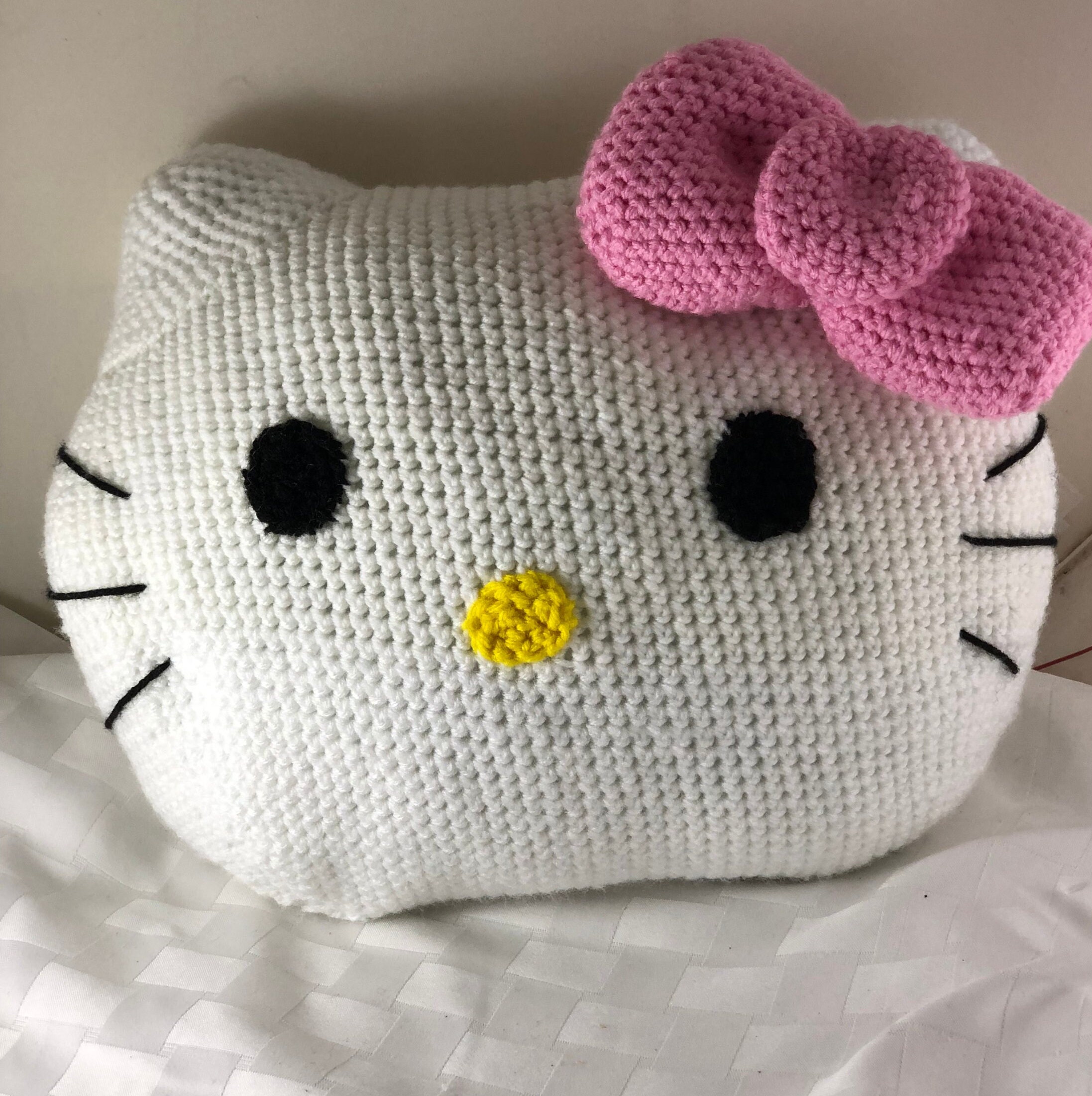 Hello Kitty Face Pillow, Giant Crocheted Huggable Pillow, Sweet