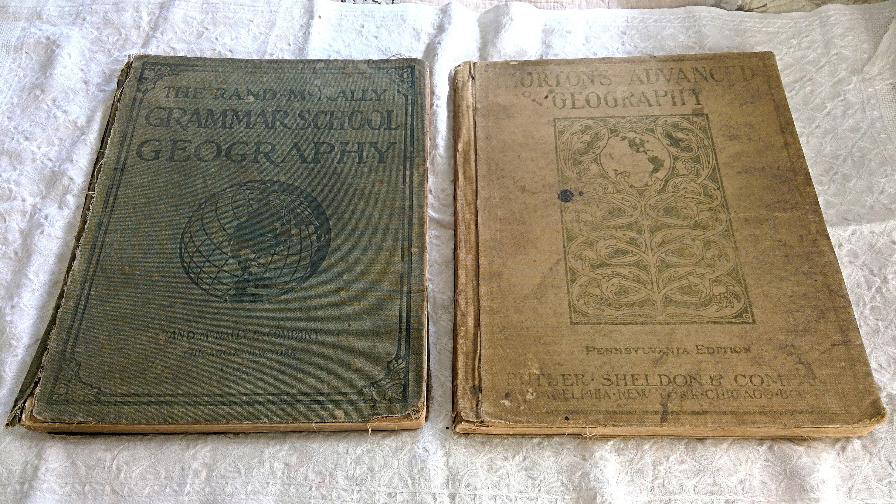 Vintage Geography Books Pair copyright 1901 Antique School Etsy