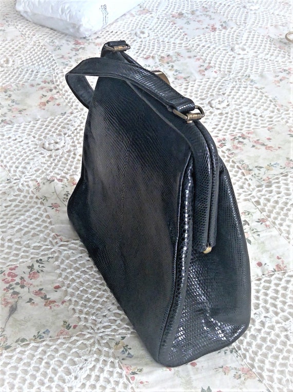 Vintage 1940's Black Snakeskin Handbag IDEAL Top … - image 3