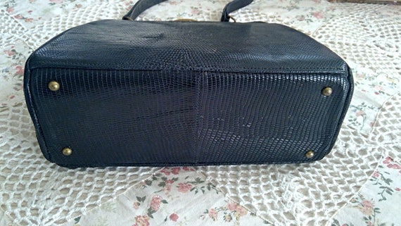 Vintage 1940's Black Snakeskin Handbag IDEAL Top … - image 4
