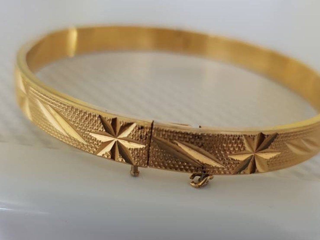 Vintage 18K Rolled Gold Plated Etched Star Hinged Bangle Bracelet Etsy
